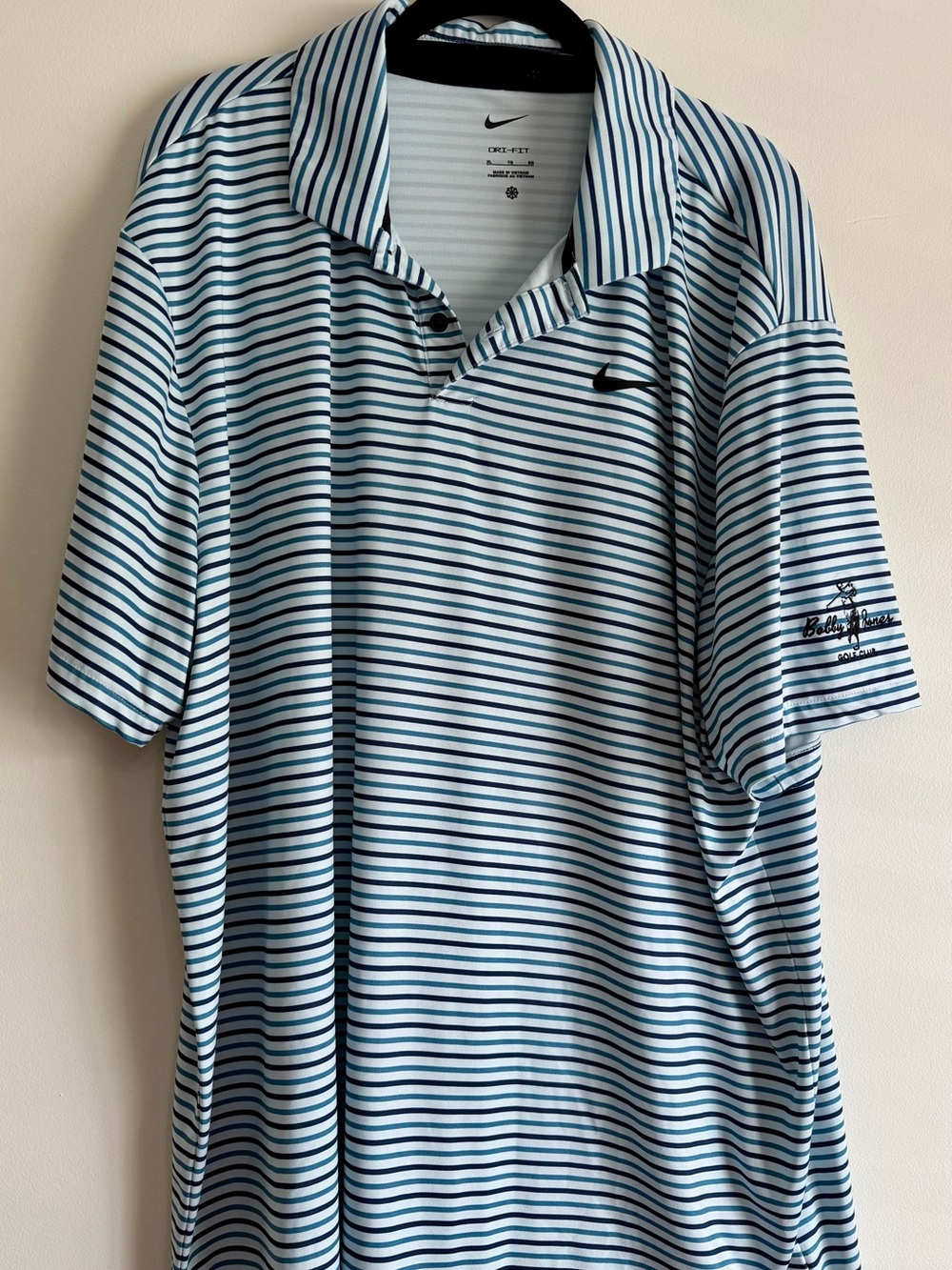 Nike Mens Dri-Fit Golf Polo Shirt Blue and White Striped Size XL 